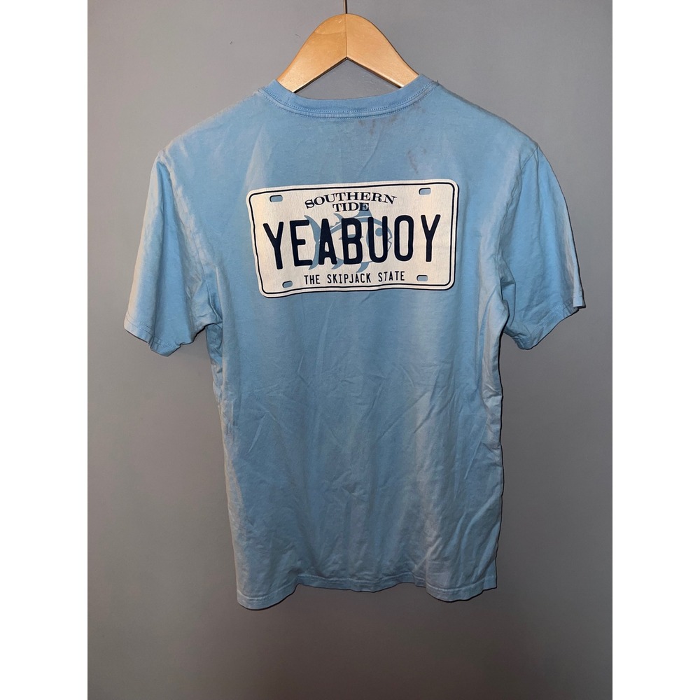 Southern Tide Mens Small Blue Yeabuoy License Plate Graphic Pocket T-Shirt - Picture 1 of 7